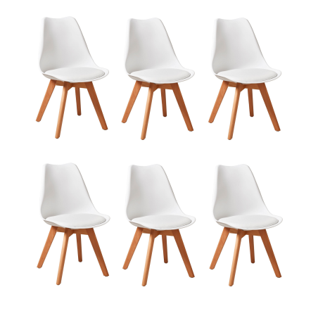 Lot de 6 chaises "Norvège" en plastique et bois - Blanc - H 83 x L 53 x P 56 cm