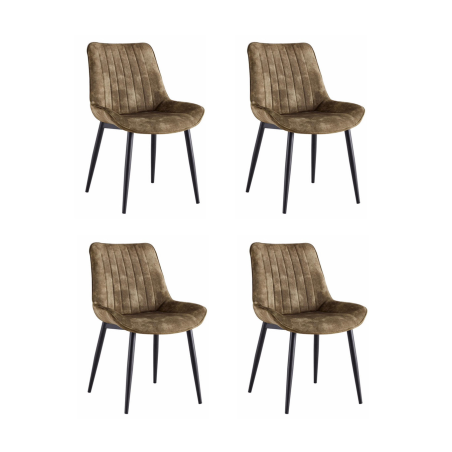 Lot de 4 chaises "Val Thorens" en velours et métal - Vert rouillé - H 86 x L 61,5 x P 55 cm