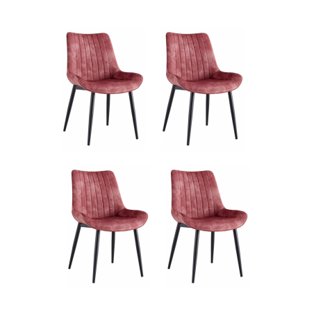 Lot de 4 chaises "Val Thorens" en velours et métal - Rose - H 86 x L 61,5 x P 55 cm