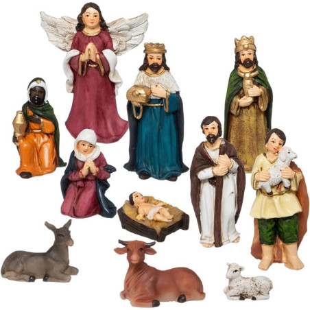 Set de 11 santons en résine - Multicolore - 7,5 cm - Décorations de Noël