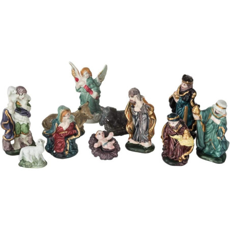 Set de 11 santons en céramique - Multicolore - 9 cm - Décorations de Noël