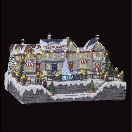 Village de Noël lumineux avec fontaine et restaurant - Multicolore - L 38 x l 36 x H 21,5 cm
