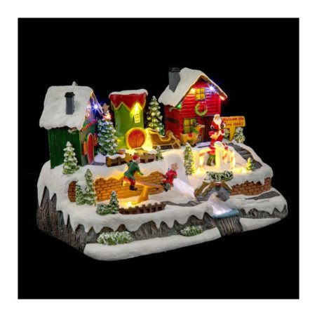 Village de Noël lumineux avec Lutins et Père Noël - Multicolore - L 31 x P 19 x H 20,5 cm