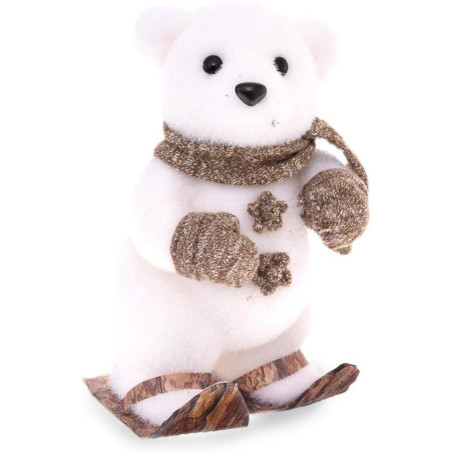 Décoration de Noël d'Ourson polaire skieur - Blanc/marron - L 14 x P 14 x H 23 cm