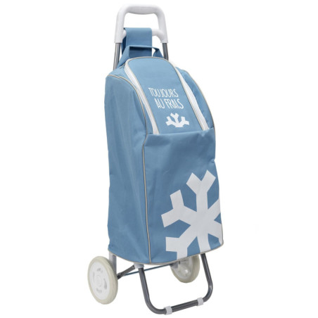 Chariot de courses fraîcheur à motif flocon de neige - Bleu/blanc - H 91,5 x P 31,5 x L 36 cm
