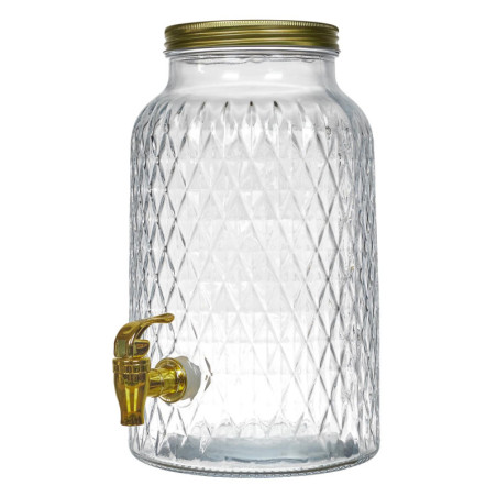 Fontaine à boisson en verre au design diamant - 6L - Transparent/doré- H 30,3 x D 17,5 cm