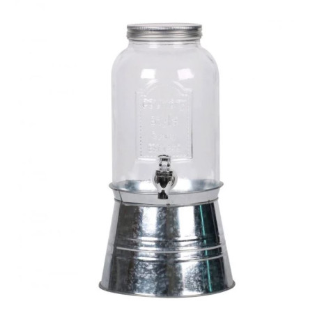 Fontaine à boisson en verre avec support et couvercle en métal - 3,5L - Transparent - H 28 x D 20 cm