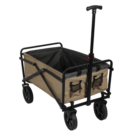 Chariot de transport pliable en métal et tissu - Noir/Beige - H 47 x L 82 x P 49 cm