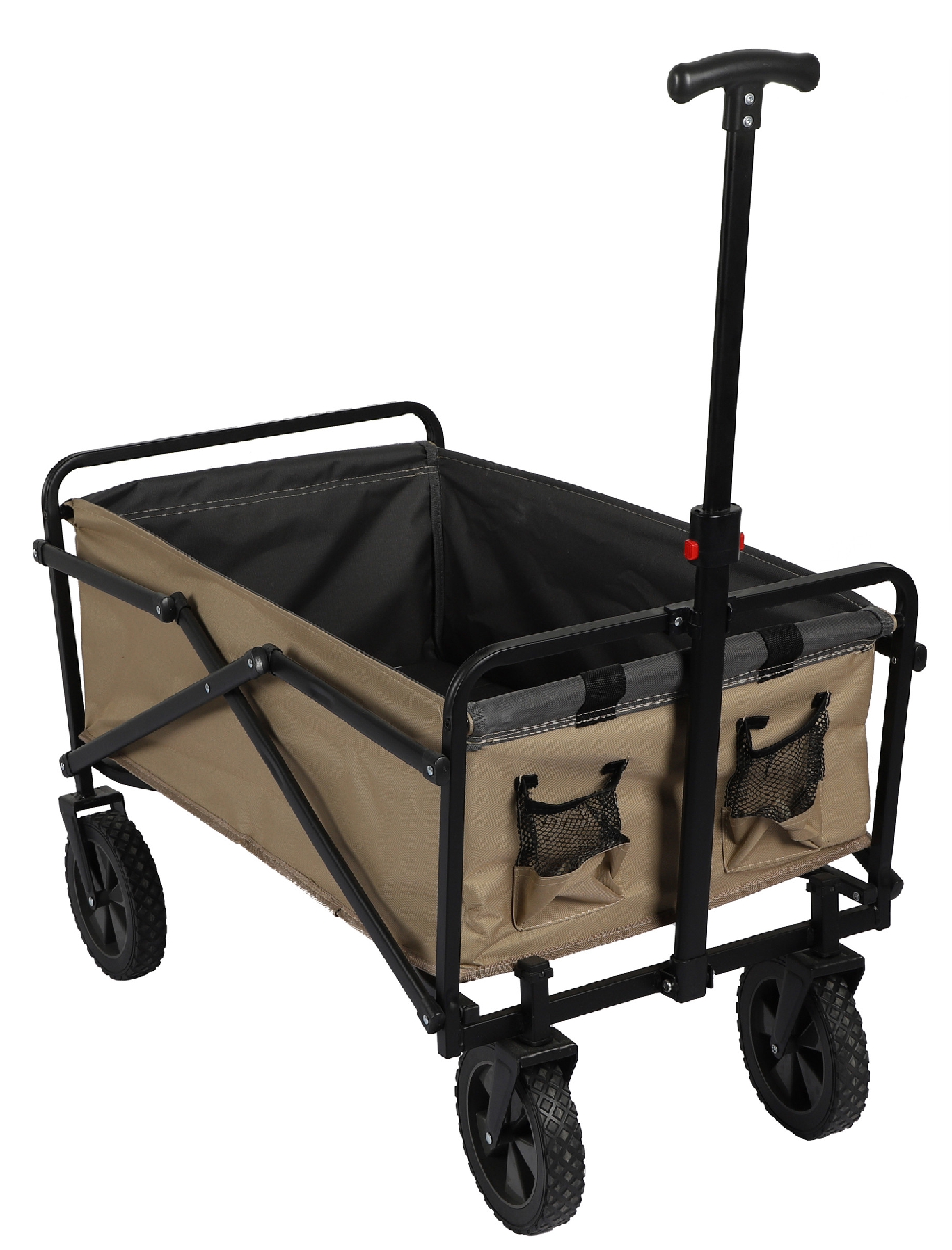 Chariot de transport pliable en métal et tissu - Noir/Beige - H 47 x L 82 x  P 49 cm