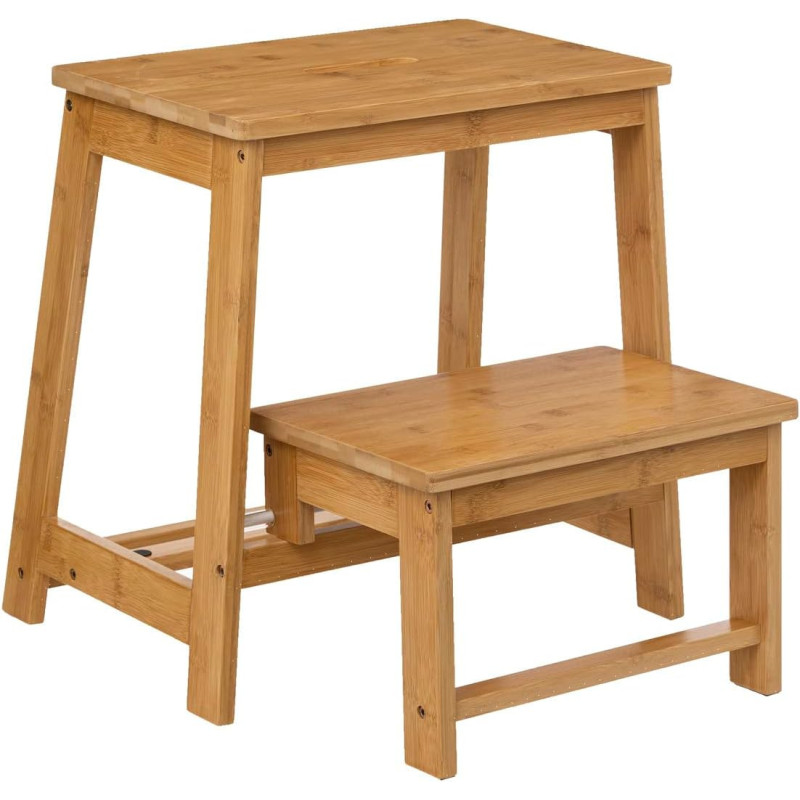 Tabouret marchepied pliable en bambou - Beige - L 50,6 x P 45 x H 46 cm