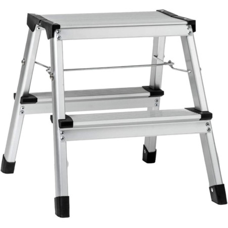 Marchepied pliable à 2 marches en aluminium - Argenté - L 40 x P 48 x H 40,5 cm