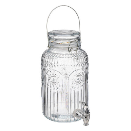 Fontaine à boisson vintage en verre avec anse - 3,8L - Transparent- L 21,5 x P 16,5 x H 29 cm