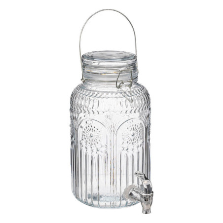 Fontaine à boisson vintage en verre avec anse - 3,8L - Transparent- L 21,5 x P 16,5 x H 29 cm