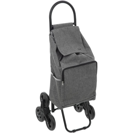 Chariot de courses à 6 roues avec poche isotherme - 51L - Gris - H 99 x L 43 x P 36 cm