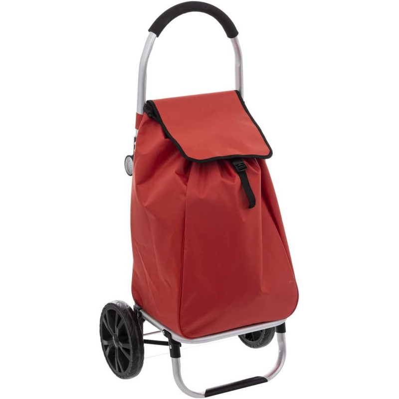 Chariot de courses pliant en aluminium et toile - 51L - Rouge - L 44,5 x P 37 x H 98 cm