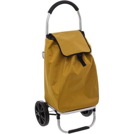 Chariot de courses pliant en aluminium et toile - 51L - Jaune - L 44,5 x P 37 x H 98 cm