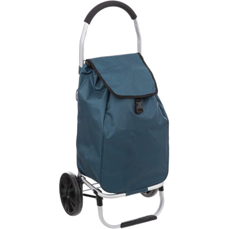 Chariot de courses pliant en aluminium et toile - 51L - Bleu pétrole - L 44,5 x P 37 x H 98 cm