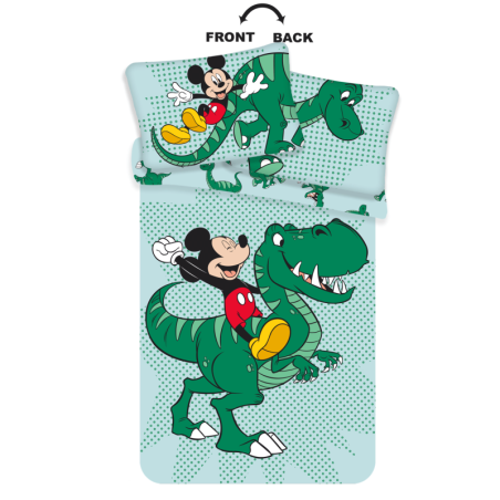 Disney - Parure de lit bébé en coton "Mickey et dinosaure" - 100 x 135 cm
