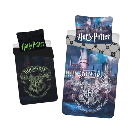 Harry Potter - Parure de lit phosphorescente en coton "Poudlard" - 140 x 200 cm