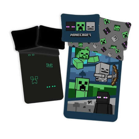 Minecraft - Parure de lit phosphorescente en coton - 140 x 200 cm