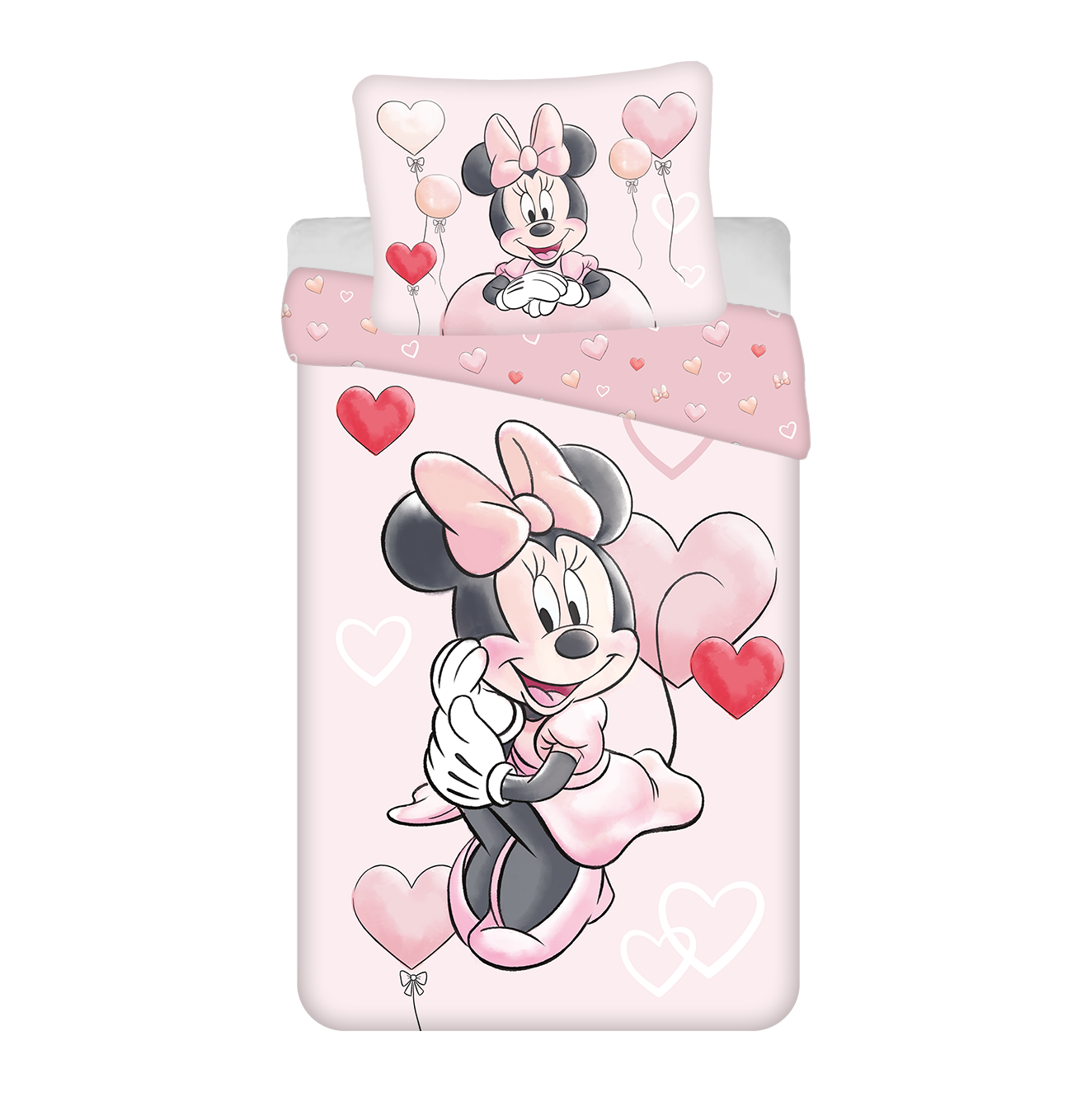 Disney - Parure de lit en coton Minnie : Coeurs - 140 x 200 cm