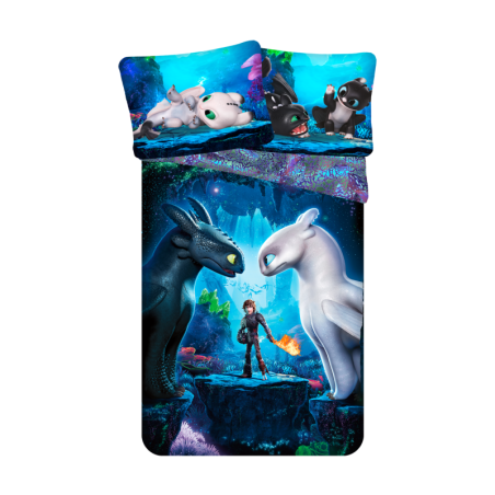 Dragons - Parure de lit en coton - Bleu - 140 x 200 cm