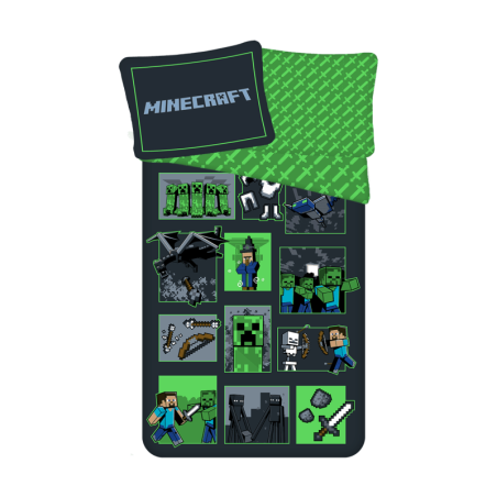 Minecraft - Parure de lit en coton "Mode survie" - Noir/Vert - 140 x 200 cm