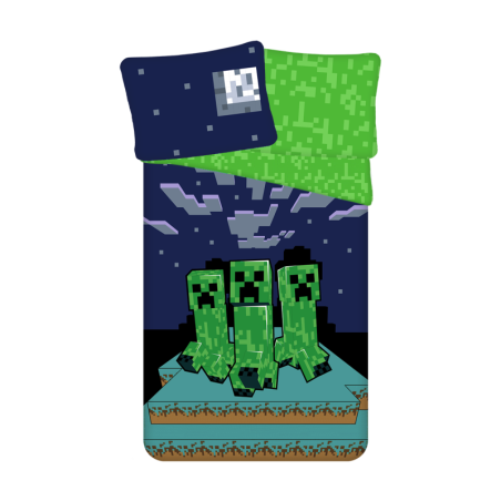 Minecraft - Parure de lit en coton "Creeper 2" - Bleu/Vert - 140 x 200 cm