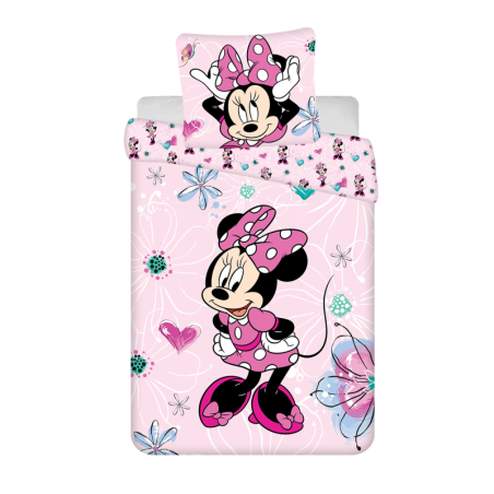 Disney - Parure de lit en coton "Minnie : Fleurs" - Rose - 160 x 200 cm