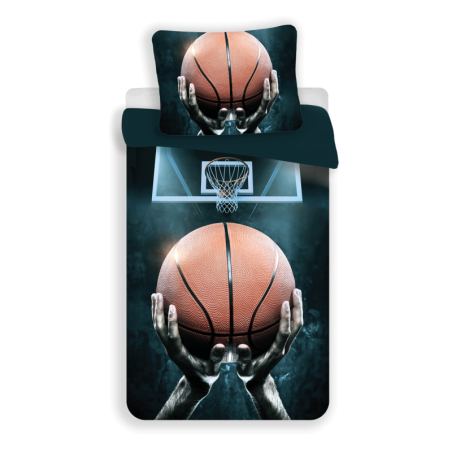 Parure de lit en coton "Basket-ball" - Bleu/Orange- 140 x 200 cm
