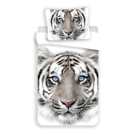 Parure de lit en coton "Tigre blanc" - Blanc/Noir- 140 x 200 cm