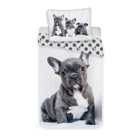 Parure de lit en coton "Bulldog" - Blanc/Noir- 140 x 200 cm
