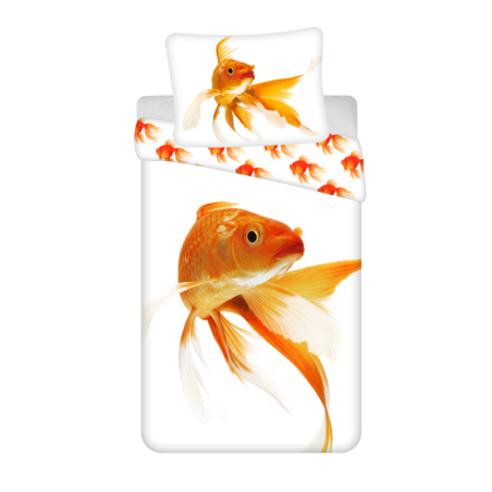 Parure de lit en coton "Poisson rouge" - Blanc/Orange- 140 x 200 cm