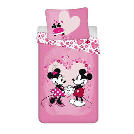 Disney - Parure de lit en microfibre "Minnie et Mickey : Love" - Rose - 140 x 200 cm