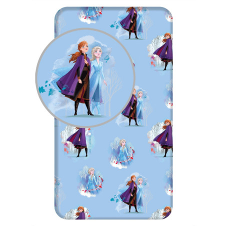 Disney - Drap housse en coton "La Reine des Neiges : Feuilles bleues" - Bleu - 90 x 200 cm