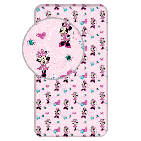 Disney - Drap housse en coton "Minnie : Fleurs" - Rose - 90 x 200 cm