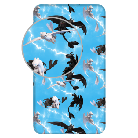 Dragons - Drap housse en coton "Ciel" - Bleu - 90 x 200 cm