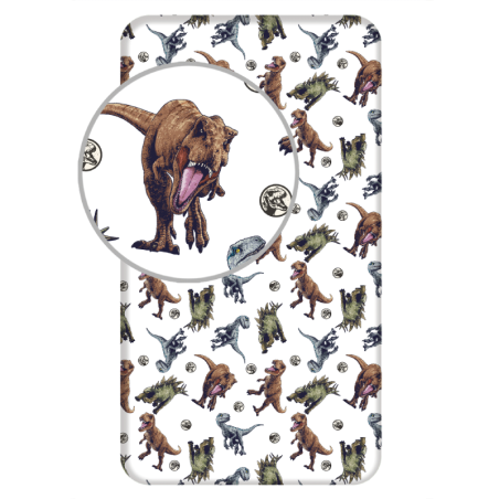 Jurassic World - Drap housse en coton "Trio" - Multicolore - 90 x 200 cm