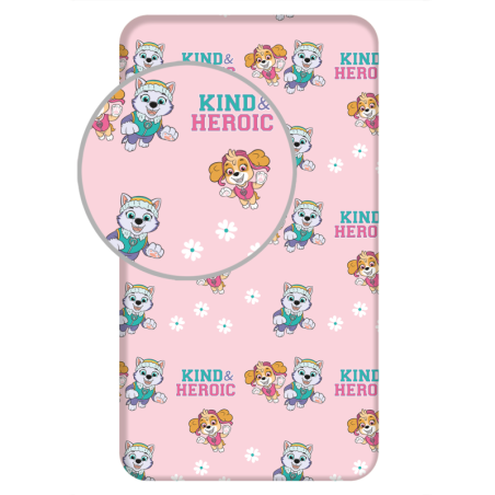 Pat'Patrouille - Drap housse en coton "Kind and Heroic" - Rose - 90 x 200 cm