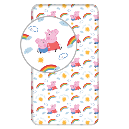 Peppa Pig - Drap housse en coton "Arc-En-Ciel" - Multicolore - 90 x 200 cm