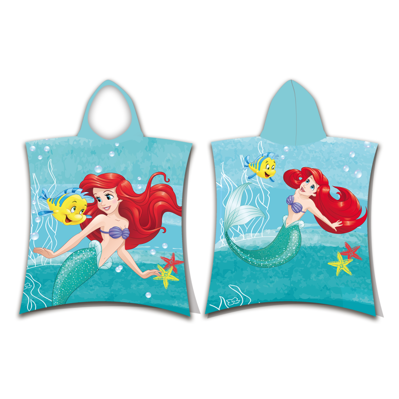 Disney - Poncho de douche avec capuche en coton La Petite Sirène : Ariel - Multicolore - 50 x 115 cm