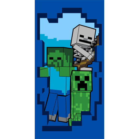 Minecraft - Serviette de plage en coton "Attention" - Bleu - 70 x 140 cm