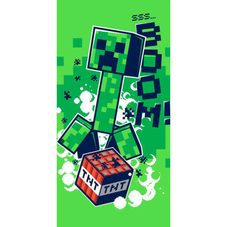 Minecraft - Serviette de plage en coton "Boom" - Vert - 70 x 140 cm