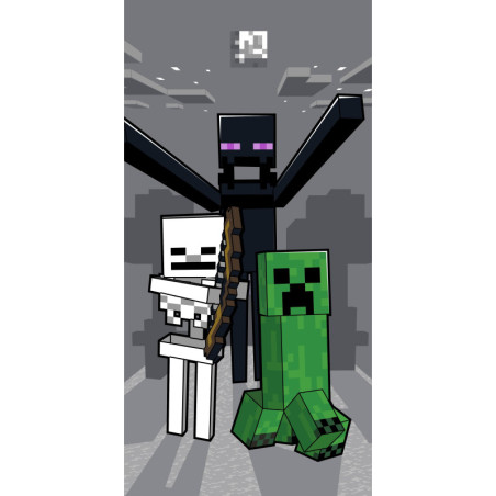 Minecraft - Serviette de plage en coton "Mob attack" - Gris - 70 x 140 cm