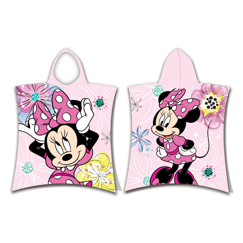 Disney - Poncho de douche avec capuche en coton Minnie : Fleurs - Rose - 50 x 115 cm