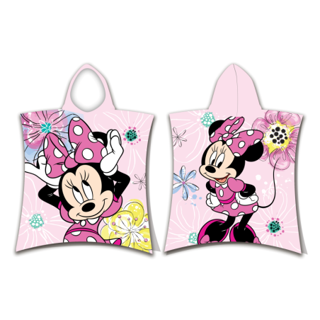 Disney - Poncho de douche avec capuche en coton "Minnie : Fleurs" - Rose - 50 x 115 cm