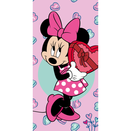 Disney - Serviette de plage en coton "Minnie : Chocolats"- Rose - 70 x 140 cm