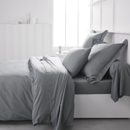 Drap housse en coton "Essential" - Gris acier - 140 x 190 cm