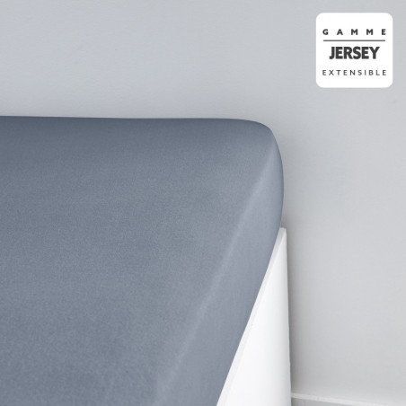 Drap housse en coton jersey "Essential" - Bleu denim - 90 x 190 cm
