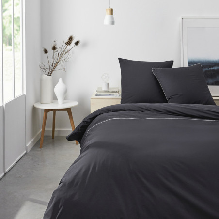 Drap housse en percale de coton "Prestige" - Gris fusain - 160 x 200 cm